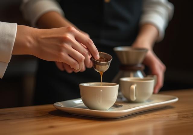 A server presenting a set of hand-drip coffee.