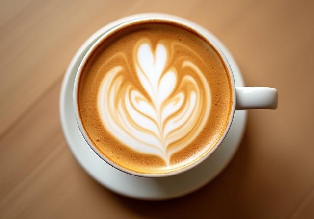 A perfectly made latte with beautiful art on top.